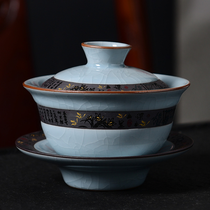 Laugh your up ceramic kung fu tea tureen household creative elder brother up on three tureen tea bowl