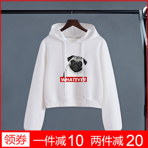 短款卫衣女连帽2018春秋韩版潮学生ins宽松高腰白色带帽bf风外套
