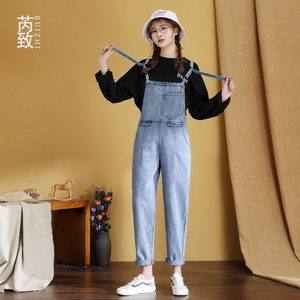 减龄牛仔背带裤女韩版宽松学生百搭2019春新款可爱连体吊带九分裤