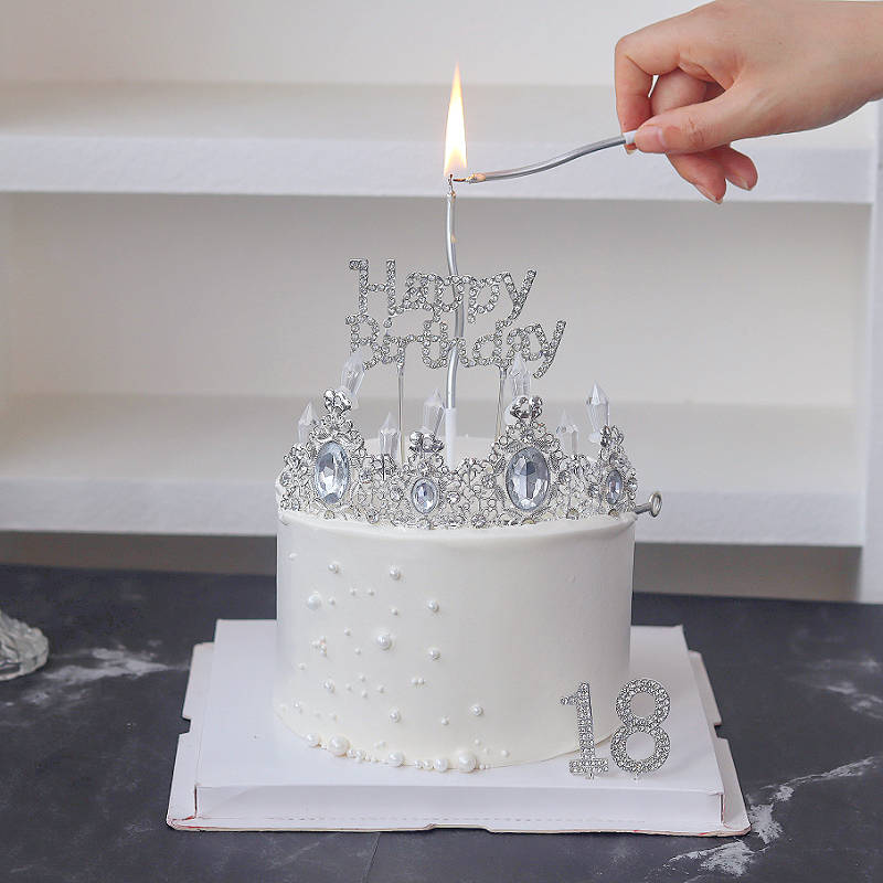网红仙女水晶皇冠蛋糕装饰装扮钻石字母生日快乐插件18岁水晶插旗