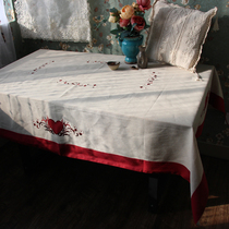 Foreign trade original single European embroidered cotton and linen round table square table table coffee table table tablecloth table cloth TV dustproof cover towel