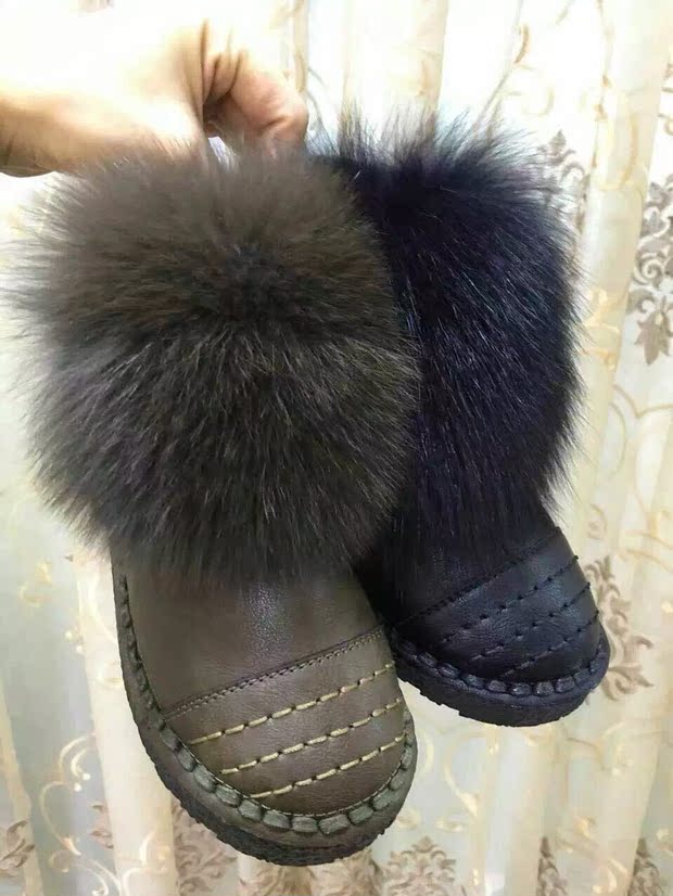 莱菲迪2016新款毛毛软底鞋真毛高帮獭兔毛棉鞋平跟厚底女鞋9938