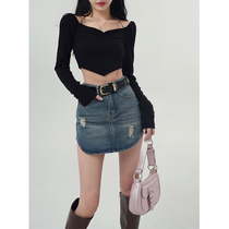 Aunt Barbie Irregular Denim Dress Woman Spring Style 2022 New High Waist Display Slim Design Feel Half Body Dress Hip Short Skirt