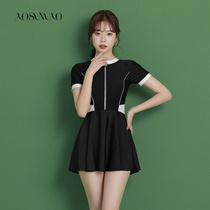 Swimsuit Womens Bubble Hot Springs Display Slim Cover 2022 New Exploits Conjoined Conservative Short Sleeve Flat Corner Dress Swimsuit