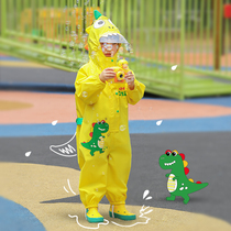 Childrens one-piece raincoat rain pants waterproof full body childrens poncho dinosaur boys and girls primary school kindergarten baby