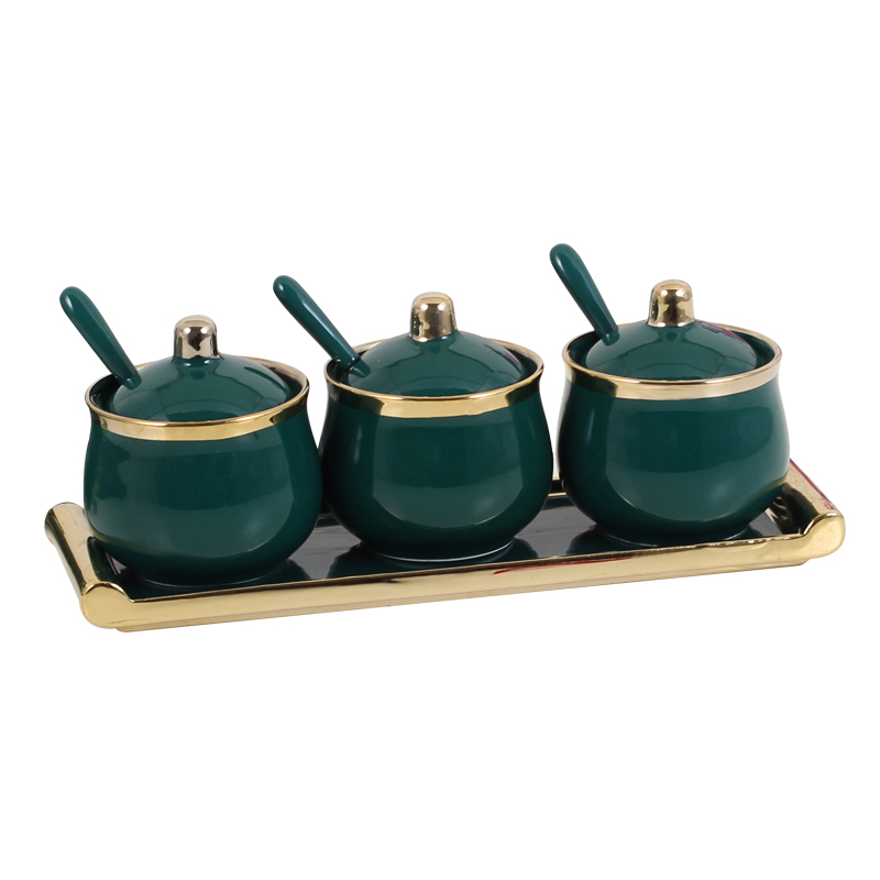 Emerald flavor pot three - piece combination with ceramic jar with cover household kitchen single run condiment jar