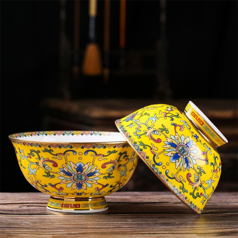 Ipads porcelain bowl with single hand paint edge rainbow such as bowl of porridge to use tall bowl of soup bowl Chinese style of the ancients tableware bowls