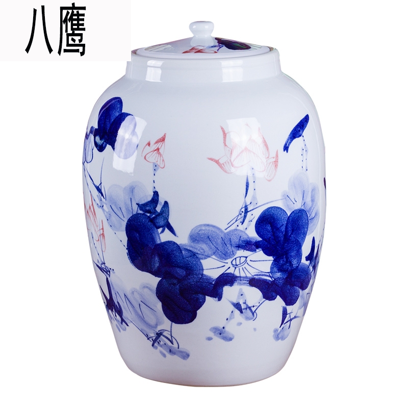 Jingdezhen hand - made ceramic barrel 50 kg household 100 jins piggy bank kimchi cylinder packaging jars container