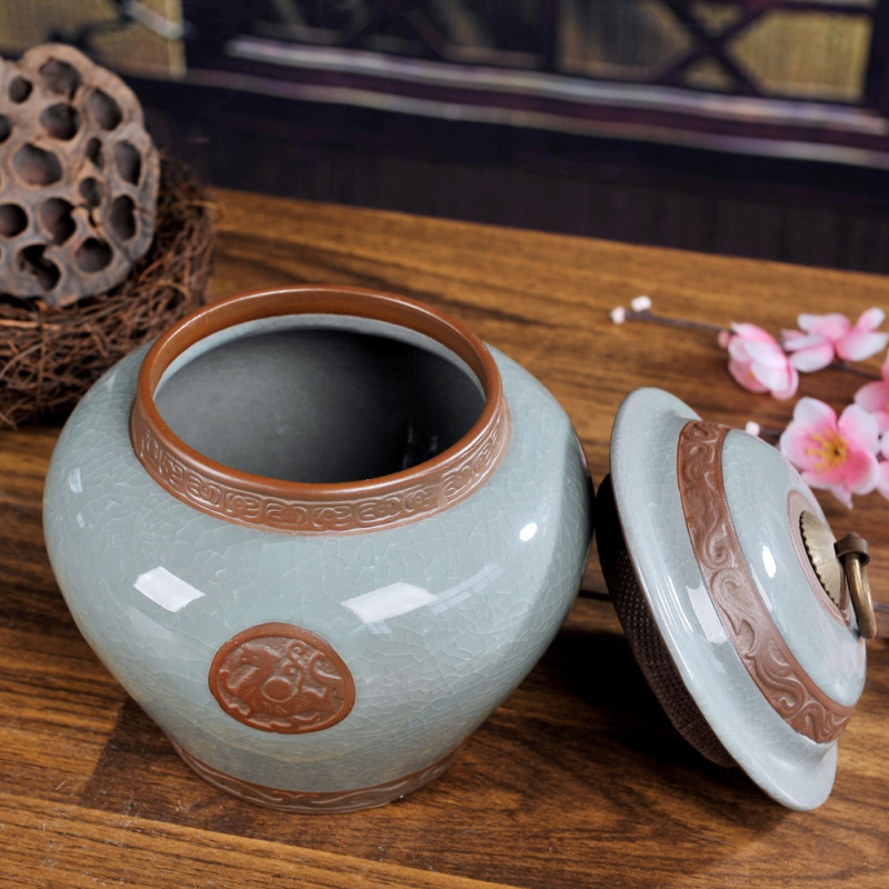 Jingdezhen calving violet arenaceous sealed container storage caddy fixings medicine Chinese traditional medicine to receive tank tea accessories loose tea boxes