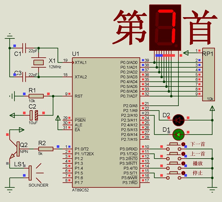 c语言 数码管音乐播放器 7首乐曲 proteus仿真单片机毕业课程人气