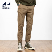 Hai Xing khaki casual pants mens spring and autumn stretch cotton pants retro old slim gauze trousers