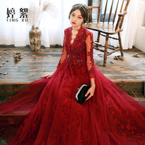 Toast long sleeve spring 2021 new dress dress female temperament banquet bride wine red door can usually wear