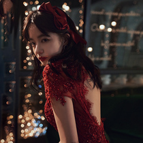 Toast brides can usually wear 2021 summer new wine red engagement clothes temperament dress dress womens banquet