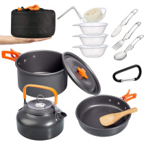 Outdoor cutlery portable suit camping pan with portable cooker equipment full set of wild cooking nets red frying pan frying pan