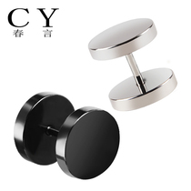 (Free lettering)Titanium steel fashion Korean version of mens earrings single personality trendsetter round black earrings jewelry