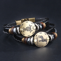 Bracelet male twelve constellations teen bracelet Japanese and Korean version of the hipster student personality simple lettering leather hand rope male