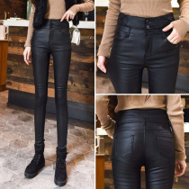 Tide brand 2022 black loose waist tall body leather pants female spring and autumn models dumb and thin elastic little foot pencil pants