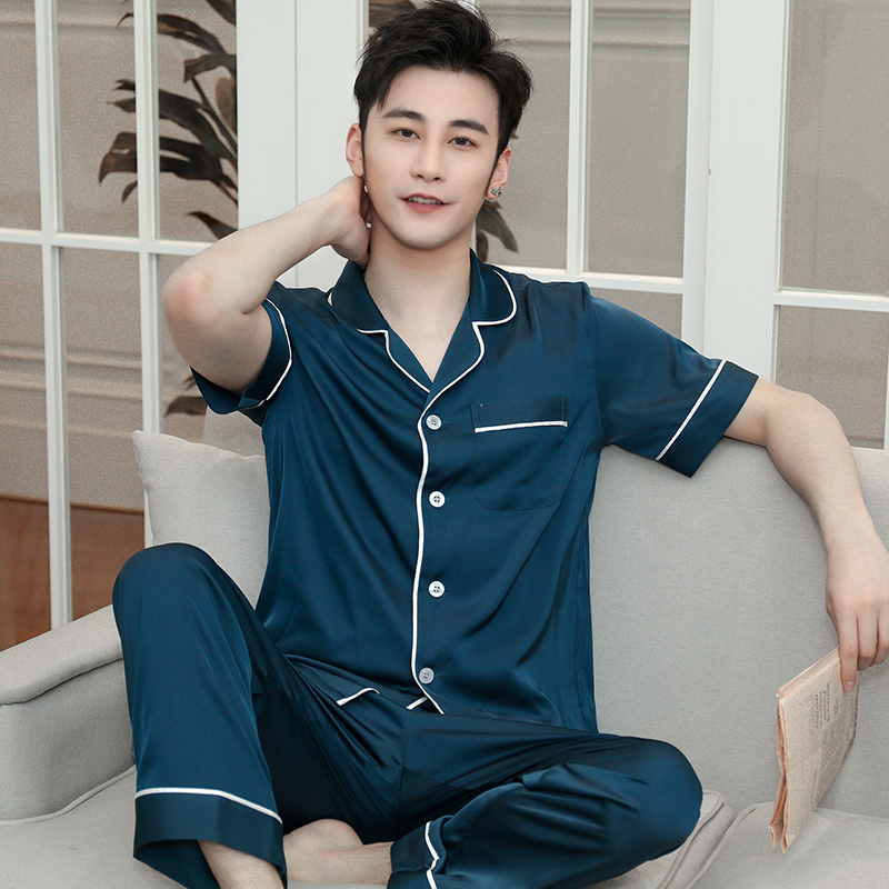 shangzhi men's pajamas summer short-sleeved thin ice silk spring and autumn youth simulation silk summer home service suit