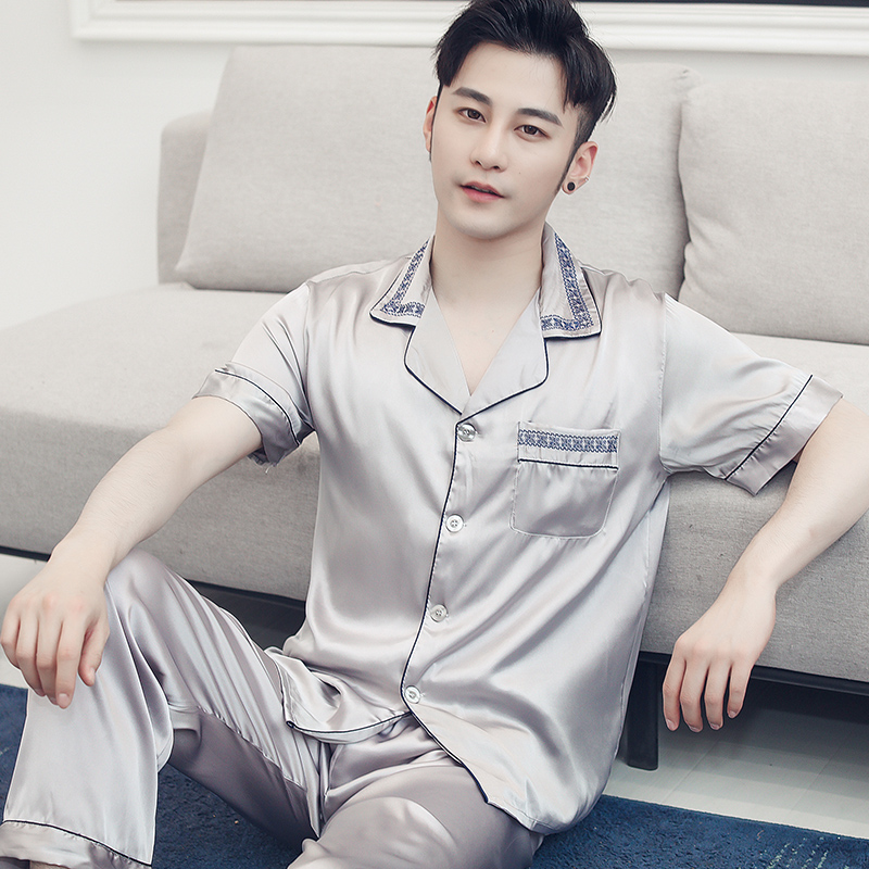 shangzhi men's pajamas summer short-sleeved thin ice silk spring and autumn youth simulation silk summer home service suit