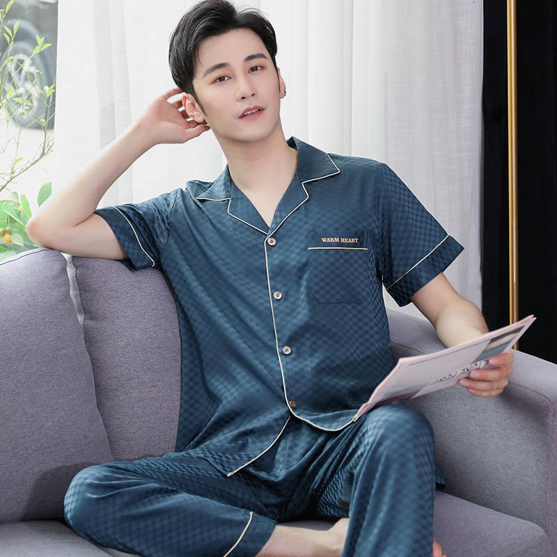 shangzhi men's pajamas summer short-sleeved thin ice silk spring and autumn youth simulation silk summer home service suit