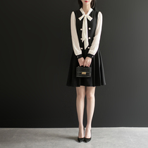 Canary Kiss small Chiffon skirt womens spring new double-breasted professional small fragrance a-line dress