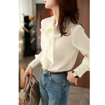 Canary Kiss early spring new light luxury silk elegant thin streamer long-sleeved shirt women mulberry silk shirt
