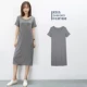 Váy kiểu dáng mùa hè của phụ nữ Hàn Quốc plus size váy dài tay ngắn kết hợp với váy cơ bản màu đen cổ tròn mỏng - váy đầm