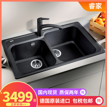 Germany blanco Platinum Wave high granite sink kitchen quartz stone double trough wash basin 510431