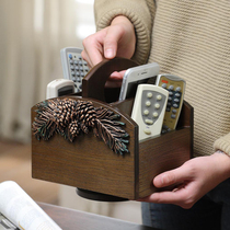 Remote control storage box Living room rotating Chinese wooden retro household creative simple coffee table desktop shelf