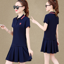 Culottes sports suit womens summer thin two-piece badminton suit baseball dress womens summer casual short-sleeved tennis pants