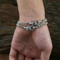 Bull blunt craft good art cherry blossom bracelet 6mm male and female couple style 925 pure silver hand re - engraved Europe and America