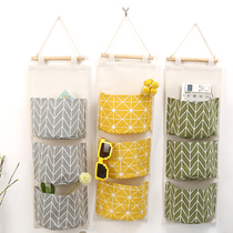 Hanging bag storage bag wall hanging cotton linen fabric door rear hanging bag wall hanging multi-layer debris storage bag dormitory