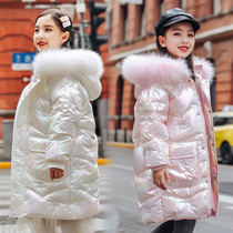 Bala nianhua childrens down jacket girl long bright face embroidery disposable 2021 New style thick coat