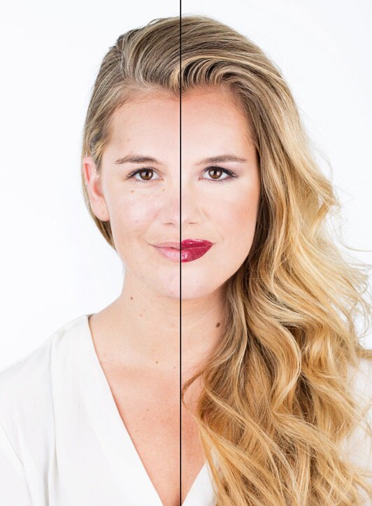 涂了粉底液的肤色看起来匀称,也没有斑点,修容脸明显瘦了,可能之后会