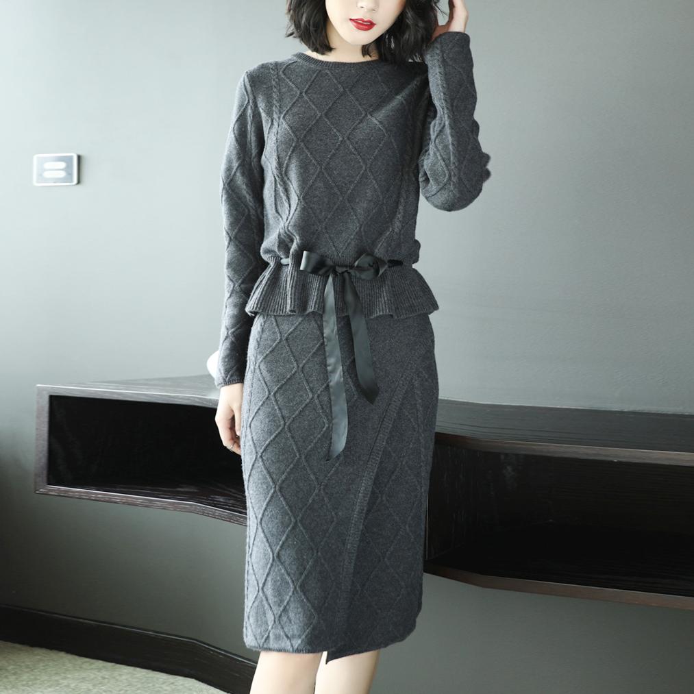鹿歌针织套装女秋装2017新款气质冬季毛衣套装裙两件套秋冬