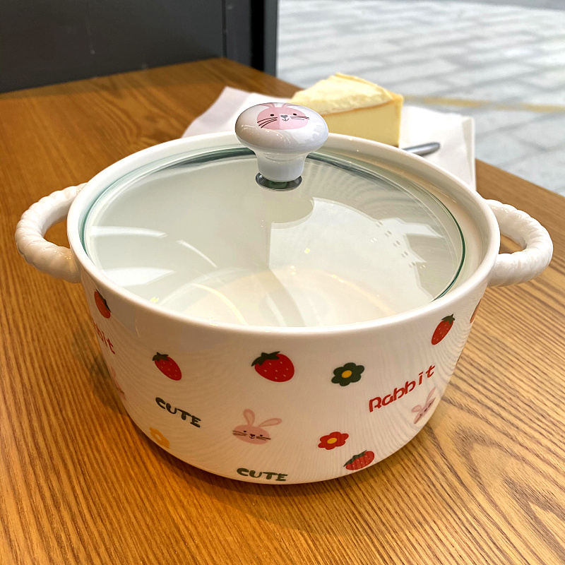 Ins and lovely young girl heart Korean mercifully rainbow such as bowl with cover ceramic student dormitory dormitory li riceses leave microwave soup bowl