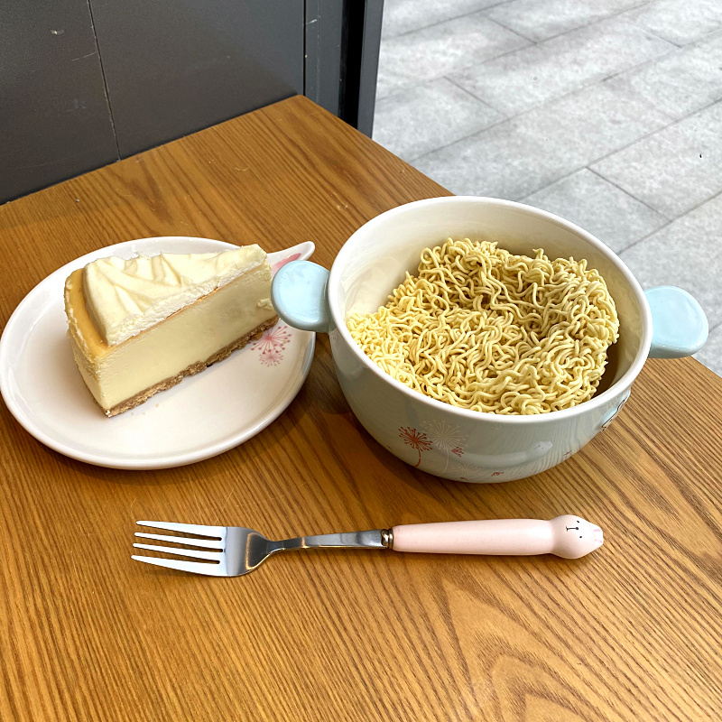 Mercifully rainbow such use ears ceramic bowl with cover and lovely young girl heart female student dormitory in the microwave bowl of soup bowl