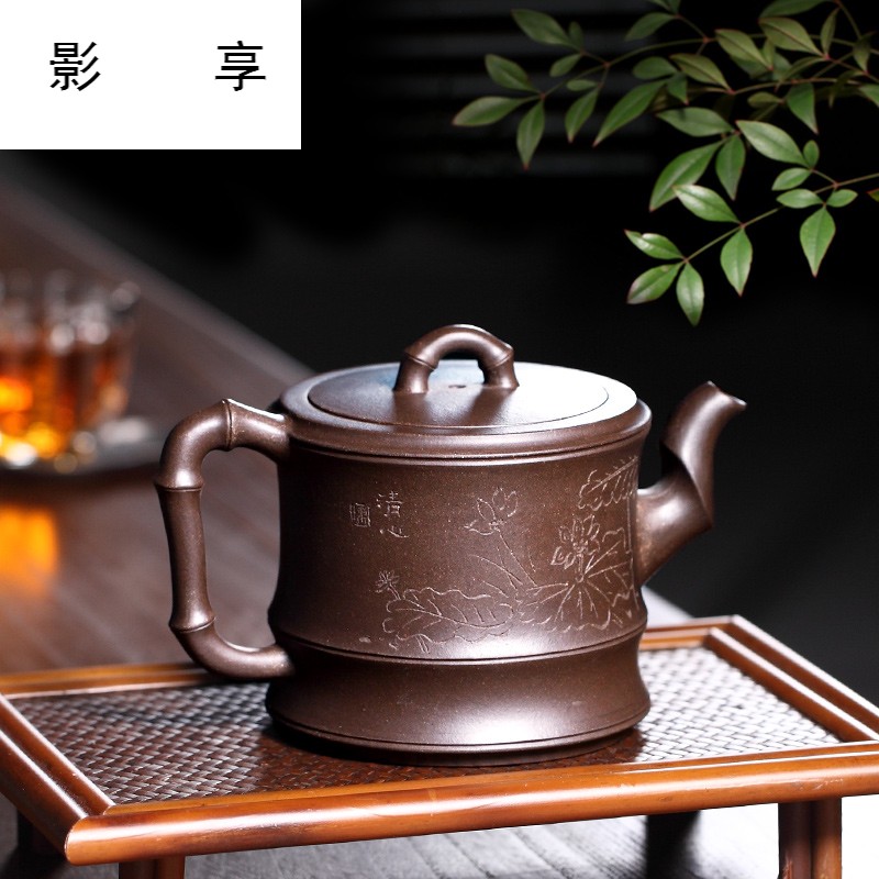 "Shadow enjoy" yixing high Wu Renlin pure manual it bottom groove bamboo pot 290 ccbylh clearly