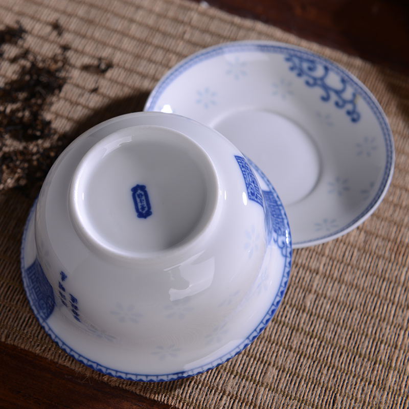 Only three bowl of tea tea set large jingdezhen blue and white porcelain tureen checking ceramic kung fu tea set to use