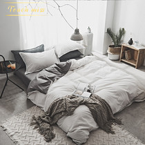 TOUCH MISS Washed Cotton Four-piece Set Color Matching Simple Quilt Cover Pure Cotton Cotton Skin-Friendly Naked Sleeping Nordic Style Bedding