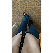 Lune deep blue microlao jeans female spring autumn 2021 new high waist straight drum with slim and wide leg towering trousers