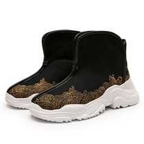 Shan Qianxi Spring and Summer New Chinese Wind Men's Shoes Burned Golden Embroidery Retro Gao Gang Shoes Personality Official Boots