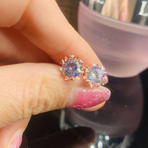 18K rose gold stud earrings imported from the United States Moisan stone diamond stone ear bone nail color golden snowflake simulation diamond earrings