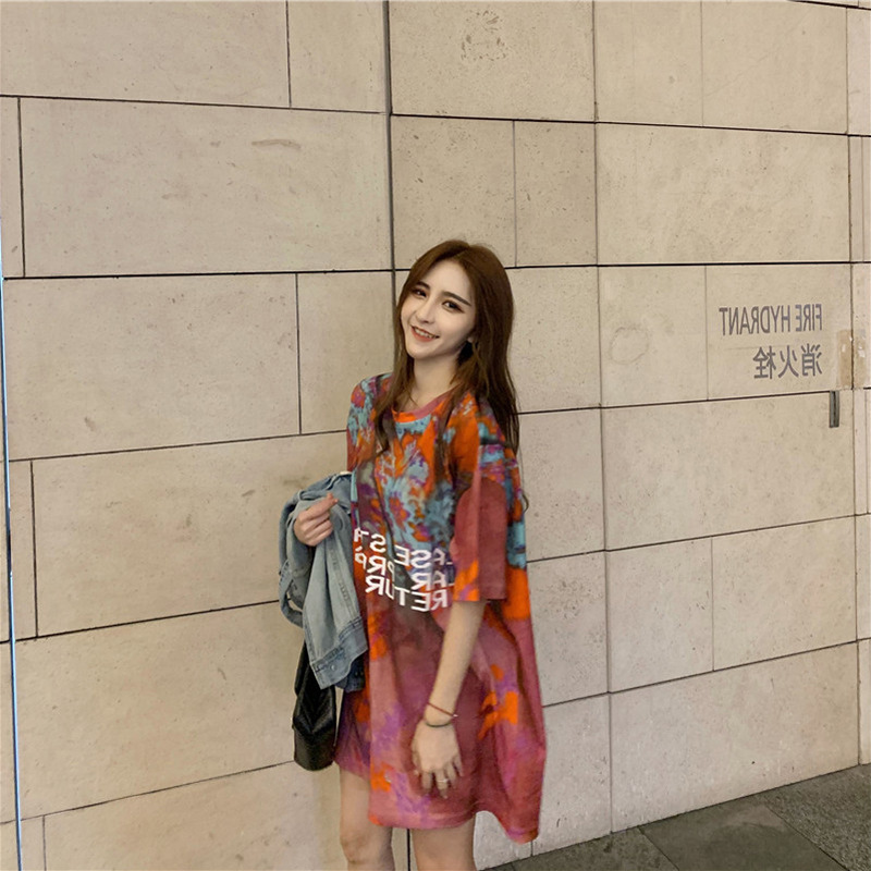 thailand ins handsome t-shirt women's shirt dress jump di summer seaside vacation tide brand hip hop big size out