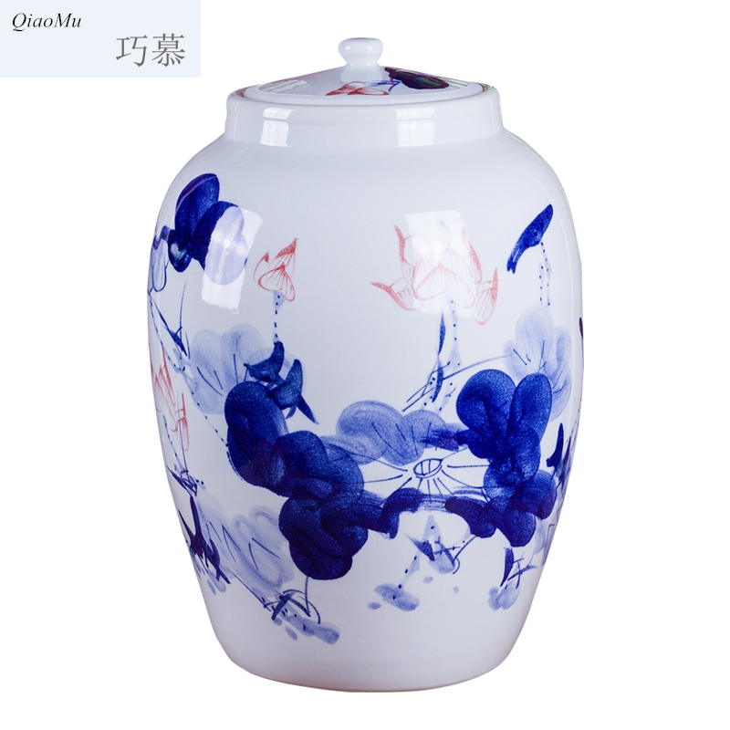 Qiao mu jingdezhen hand - made ceramic barrel 50 kg household 100 jins piggy bank kimchi cylinder packaging jars