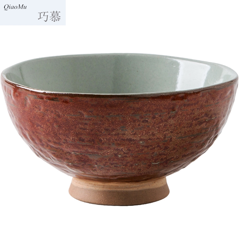 Qiam qiao mu move Japanese bowls of primitive simplicity of creative household ceramic bowl tall bowl of soup bowl of tableware