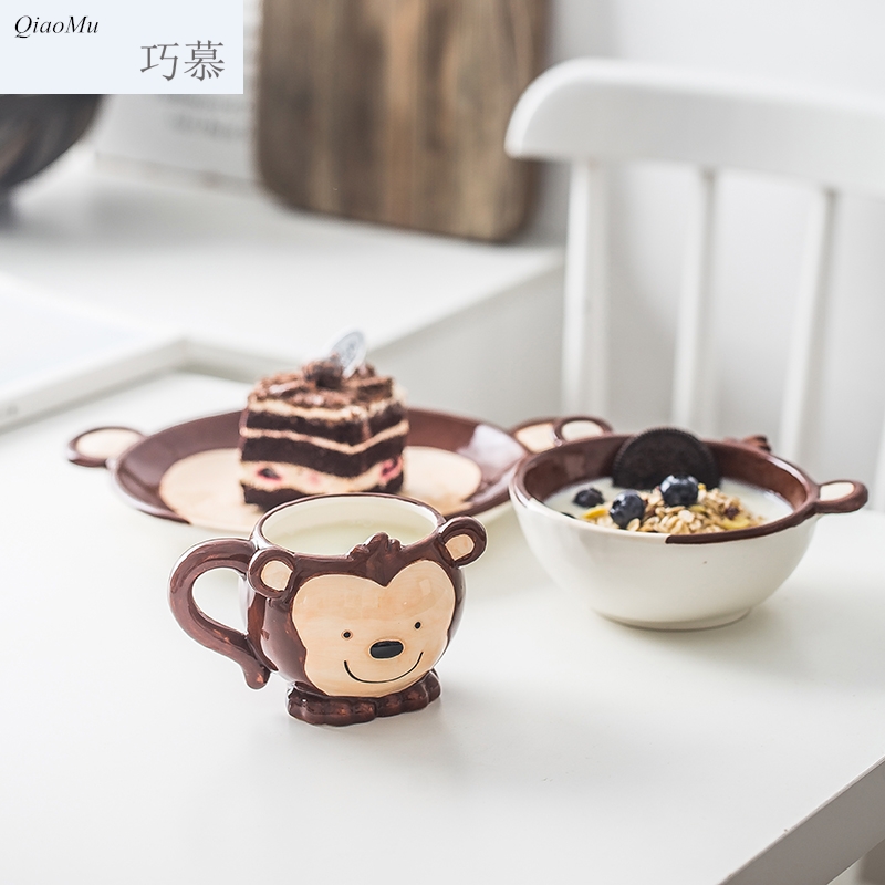 Qiam qiao mu Japanese lovely ceramic tableware suit job baby cartoon breakfast plate of household creative cuisine