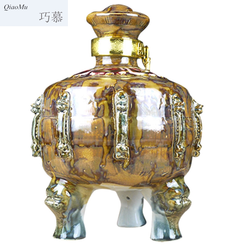 Qiao mu 5 jins of jingdezhen ceramic bottle jar jar storage bottle bottle wine three variable glaze decoration