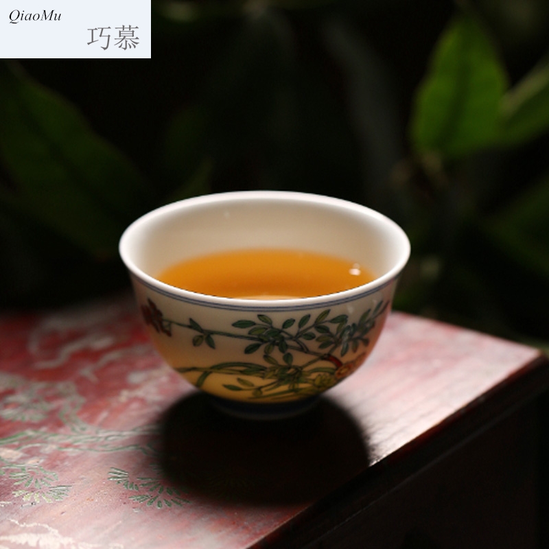 Qiao mu JYD sample tea cup jingdezhen ceramic tea set kung fu tea cups imitation the qing yongzheng colorful peony flower cup fights the see colour