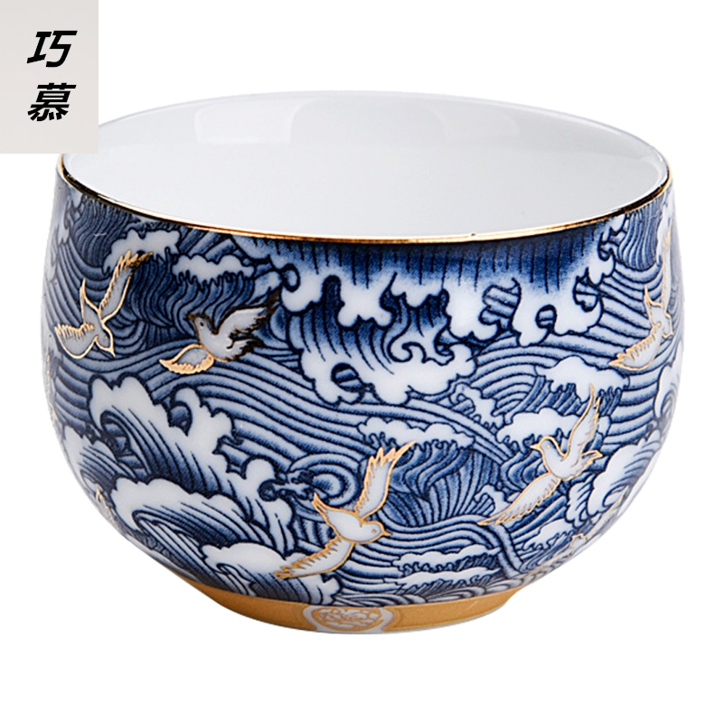 Qiao mu white porcelain cup blue coloured drawing or pattern, small sample tea cup masters cup individual to a cup of tea light kung fu tea set